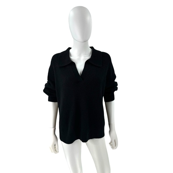 Quince | NEW Baby Alpaca-Wool Waffle Stitch Polo Sweater in Black Size XL - Picture 4 of 11